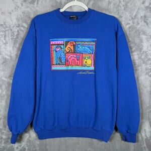 Vintage Laurel Burch Colorful Dog Art Crewneck Sweatshirt Medium